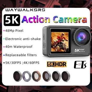 WAYWALKERS 5K Экшн-камера, Спортивный Велосипед, Мотоциклетный шлем, Стабилизатор видеосъемки 4K 60FPS, Подводная WiFi Веб-камера Go Pro