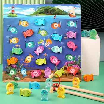Монтессори Детская Деревянная Магнитная Игрушка для игры в Рыбалку, Дошкольное образование, Познание, Цветная Буква, учебные пособия, игрушка для рыб на открытом воздухе