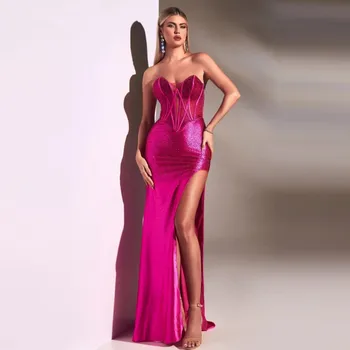 Сексуальное Вечернее платье-футляр с Блестками, Коктейльное Платье для Выпускного Вечера с разрезом сбоку, Vestido De Noche