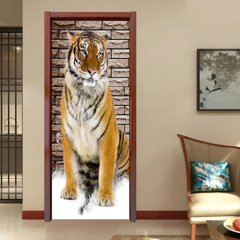 2 шт./компл. 3D наклейка на дверь с изображением тигра, Наклейки на стены, Сделай сам, Самоклеящиеся Водонепроницаемые Дверные панно, фотообои, Украшение дома, гостиной