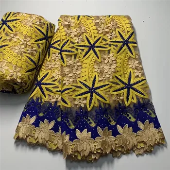 Желтая кружевная ткань из Тюля с вышивкой в африканском стиле, Высококачественная французская Сетчатая Кружевная ткань с камнями, 5 ярдов/шт для вечернего платья 1957