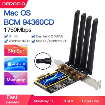 1750 Мбит/с Fenvi T919 PCIe WiFi Адаптер карты BCM94360 Для macOS Hackintosh Bluetooth 4.0 802.11ac 2.4G/5GHz Двухдиапазонный Настольный ПК