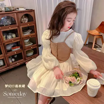 Платье для девочек 2022 года, Новая детская осенняя юбка в корейском стиле, Детское платье принцессы для девочек, весна-осень