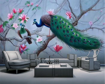 Beibehang Пользовательские обои в китайском стиле ручная роспись цветок магнолии павлин фон спальня гостиная фреска 3d обои