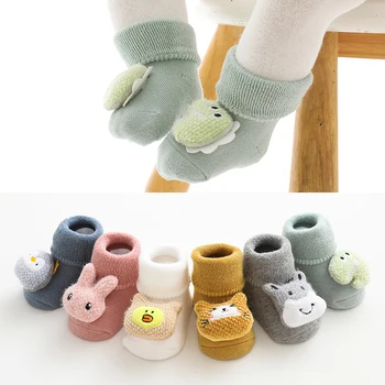 Мультяшные детские носки для девочек и мальчиков с кроликом и медведем, нескользящие мягкие теплые домашние носки для малышей, детские милые аксессуары для малышей