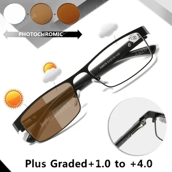 Очки для чтения, Меняющая цвет Металлическая оптическая оправа Для мужчин, очки-хамелеоны для дальнозоркости от + 1,0 до + 4,0