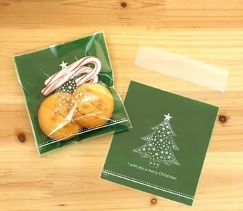 E1 Привлекательная рождественская елка 10 * 14 см, упаковка для печенья, самоклеящиеся пластиковые пакеты для печенья, упаковка для выпечки закусок