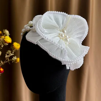 Плиссированная негабаритная цветочная жемчужная лента для волос Украшение для волос Невесты во французском стиле женский головной убор Свадебные аксессуары для волос